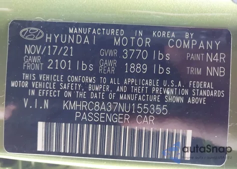 2022 Hyundai Venue Sel from USA, damaged, VIN KMHRC8A37NU155355